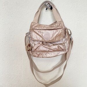 Kipling Felix Cloud Metal Platinum Metallic Nylon‎ Satchel Crossbody